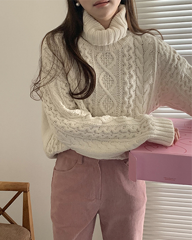 cable turtle neck knit